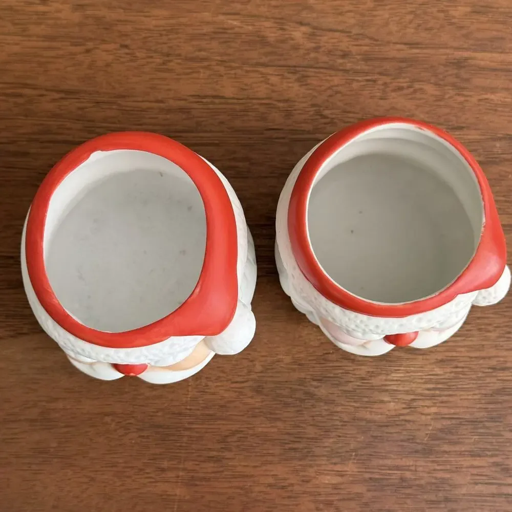 Hallmark Ceramic Santa Claus Head Votive Candle Holder MCM Pair Of VTG 1970s
